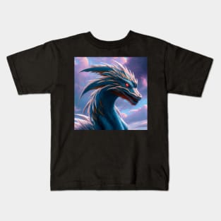 Intricate White and Blue Scaled Dragon Kids T-Shirt